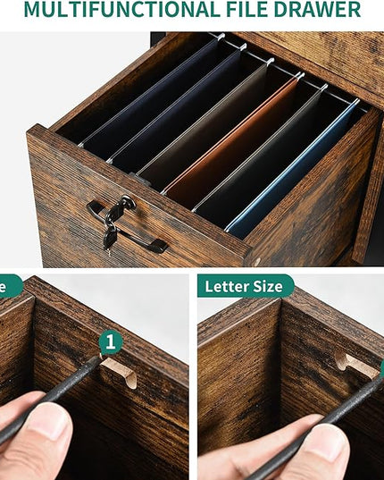 DWVO Computer Desk with Drawers & Hutch, 59.1" Office Desk with Power Outlets & LED Lights, Home Office Desk with Storage Shelves, Rustic Brown - LeafyLoom