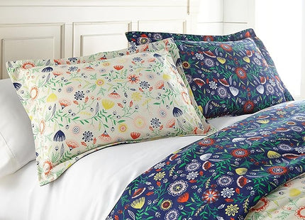 Southshore Fine Living, Inc. Oversized Twin Comforter Bedding Set, Down Alternative Boho Bedspread, Reversible Print is 2 Colors in 1, Twin/Twin XL Comforter & Matching Sham, Blue & Cream - LeafyLoom
