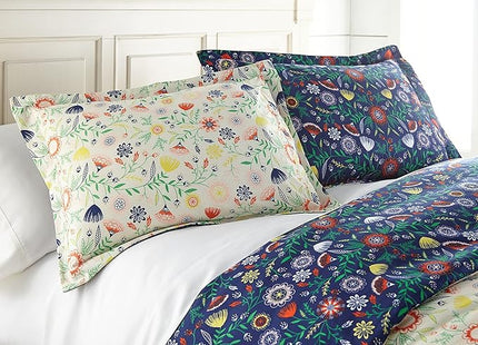 Southshore Fine Living, Inc. Oversized King Comforter Bedding Set, Down Alternative Boho Bedspread, Reversible Print is 2 Colors in 1, King/Cal King Comforter & Matching Shams, Blue & Cream - LeafyLoom