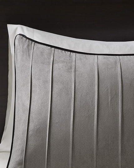 Madison Park Cozy Comforter Set Casual Blocks Design All Season, Matching Bed Skirt, Decorative Pillows, Full(82"x90"), Dune Suede, Black Grey, 7 Piece - LeafyLoom
