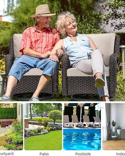 IDEALHOUSE 3 Pieces Outdoor Wicker Swivel Rocker Patio Set, 360-Degree Swivel Rocking Chair Elegant Wicker Patio Bistro Set with Tempered Glass Top Side Table (Apricot) - LeafyLoom