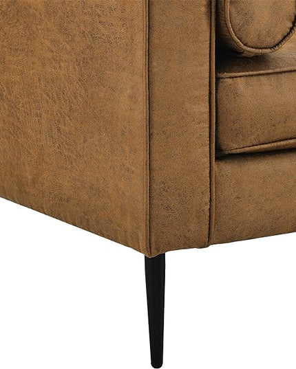 Upholstered 3 Seater Sofa Couch with Metal Legs and Removable Cushions for Livingroom Bedroom, Including 2 Bolster Pillows, Brown, 77" W - LeafyLoom
