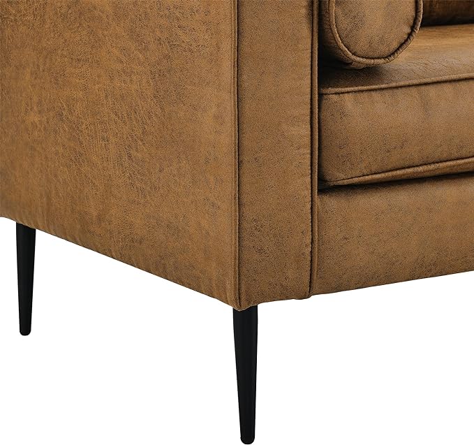 Upholstered 3 Seater Sofa Couch with Metal Legs and Removable Cushions for Livingroom Bedroom, Including 2 Bolster Pillows, Brown, 77" W - LeafyLoom