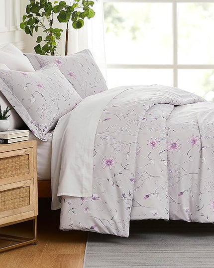 Southshore Fine Living, Inc. 3-Piece Oversized King Comforter Set, Down Alternative All-Season Comforter with Matching Shams, Soft Floral Bedspread for King or Cal King Beds, Secret Meadow Grey - LeafyLoom
