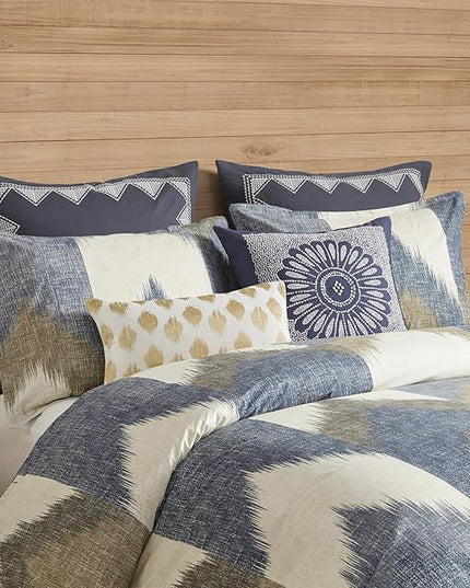 INK+IVY King Size Comforter Set, Cozy Cotton Comforter, All Season, Lightweight Comforter King Bed Set with 2 Matching Shams, Modern Cabin Lodge Ikat Chevron Design, Navy King/Cal King 3 Piece - LeafyLoom