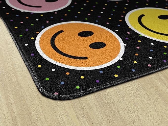 Flagship Carpets Smiley Seating (Seats 24) Classroom Area Rug or Educational Learning Mat, Kids Room or Playroom Carpet, 7'6" x 12', Black/Multi - LeafyLoom