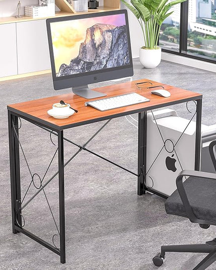 VECELO 39.4" Folding Computer Desk Simple Laptop Table Home Office Workstation for Reading Writing, No Assembly Needed, Small Space, Antique Brown - LeafyLoom