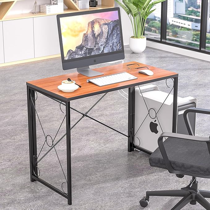 VECELO 39.4" Folding Computer Desk Simple Laptop Table Home Office Workstation for Reading Writing, No Assembly Needed, Small Space, Antique Brown - LeafyLoom