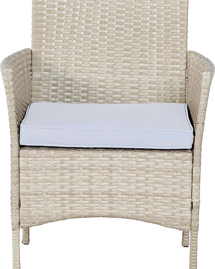 BTEXPERT Outdoor Wicker Conversation 3 Piece Bistro Set Garden Patio Yard Porch Furniture Space Saving Pe Rattan 2 Chairs Cushions Side Storage Glass Table Gray/Cream 3pc, OneSize - LeafyLoom