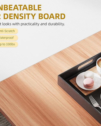 DWVO 70.8" Large Kitchen Dining Table for 6-8 People, Modern Rectangular Wood Dinner Table, Rustic Kitchen Table with Heavy Duty Metal Gold Legs for Dining Room - LeafyLoom