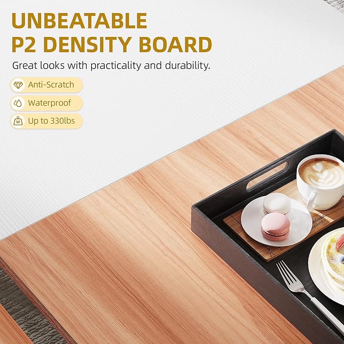 DWVO 70.8" Large Kitchen Dining Table for 6-8 People, Modern Rectangular Wood Dinner Table, Rustic Kitchen Table with Heavy Duty Metal Gold Legs for Dining Room - LeafyLoom