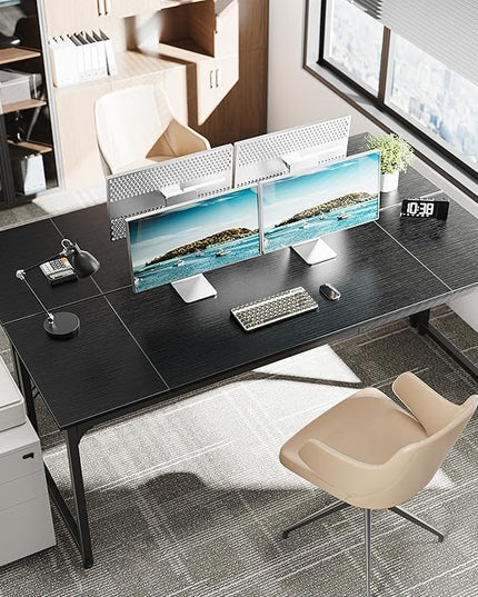 Computer Desk, 80 Inch Office Desk, Gaming Desk with Storage, Writing Desk Work Desk for Home Office, Study, Long Simple Desk, Large Legroom, Metal Frame, Black - LeafyLoom