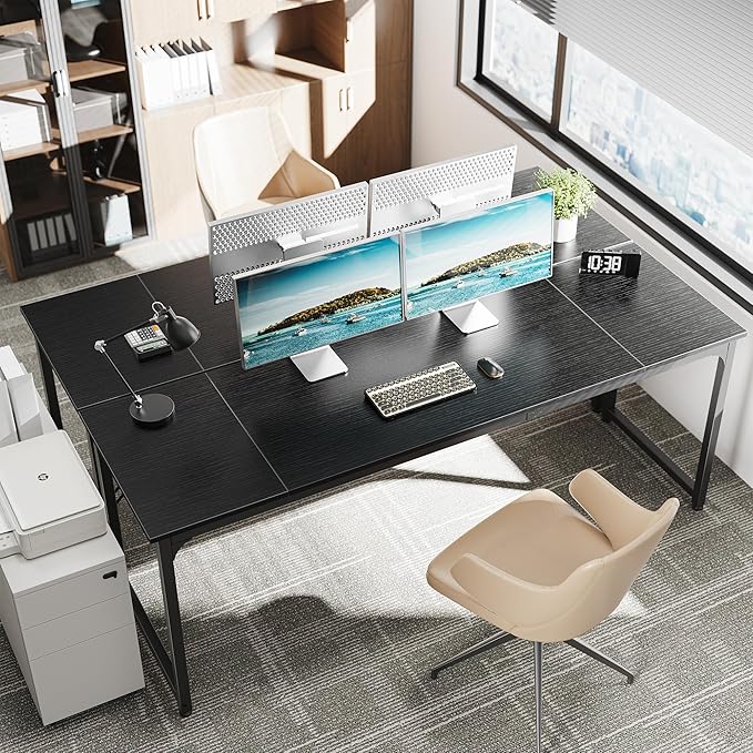 Computer Desk, 80 Inch Office Desk, Gaming Desk with Storage, Writing Desk Work Desk for Home Office, Study, Long Simple Desk, Large Legroom, Metal Frame, Black - LeafyLoom