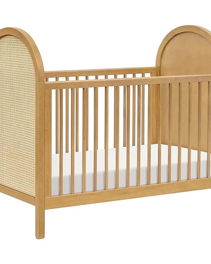 babyletto Bondi Cane 3-in-1 Convertible Crib with Toddler Bed Conversion Kit in Honey with Natural Cane, Greenguard Gold Certified - LeafyLoom