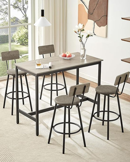 NicBex Dining Room Table Set for 4 Breakfast Nook Table Set Pub High Dining Table 5 Piece Set with 4 Pu Leather Bar Chairs for Kitchen Dining Room, Industrial Style, Grey - LeafyLoom