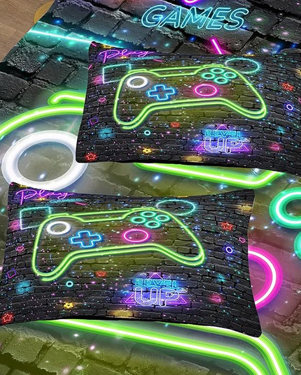 Boys Queen Size Bedding Set, Kids Bedding Sets for Boys, Gaming Comforter Sets for Boys, Teen Boys Gaming Bedding Sets, Gamer Room Decor for Boys Teens Girls (1 Comforter +2 Pillowcases) - LeafyLoom