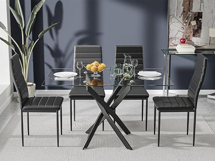 Tempered Glass Dining Table with Black Metal Legs, 47" Modern Rectangular Kitchen Table for Dining Room Kitchen,Black - LeafyLoom