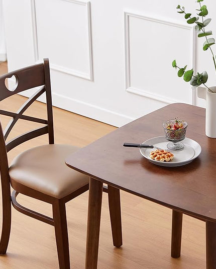 Livinia Aslan 29.5" Malaysian Oak Square Wooden Dining Table/Small Solid Wood Kitchen Desk (Walnut) - LeafyLoom