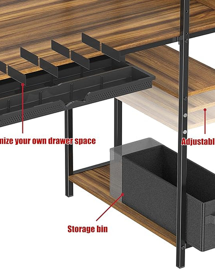 SHW 46-Inch Mission Desk with Side Shelf, 24" Deep, Walnut - LeafyLoom