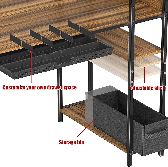 SHW 46-Inch Mission Desk with Side Shelf, 24" Deep, Walnut - LeafyLoom