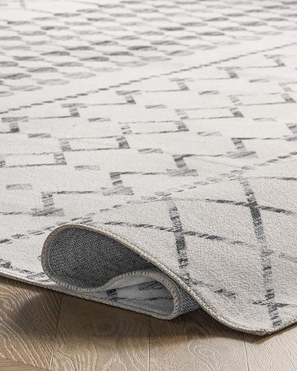 nuLOOM Moroccan Blythe Machine Washable Ultra Thin Area Rug, 6' x 9', Grey - LeafyLoom