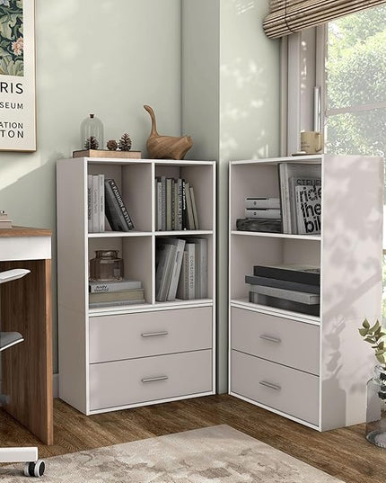 Apexa 4 Cube Storage Organizer Shelves, Stackable Wood Bookcase Fits Cubby Bins for Organization, Dorm Teen Room Decor & Home Office, Greige - LeafyLoom