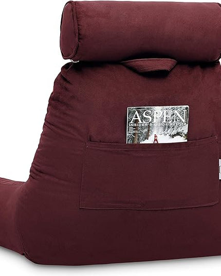 Husband Pillow XXL Cover Aspen Edition Arizona Maroon, Reversible Microfiber to Microsuede, Side & Back Pockets, Handle for Easy Transport - Super Cozy Bed Rest Pillow Cover with Arms - Easy Care - LeafyLoom