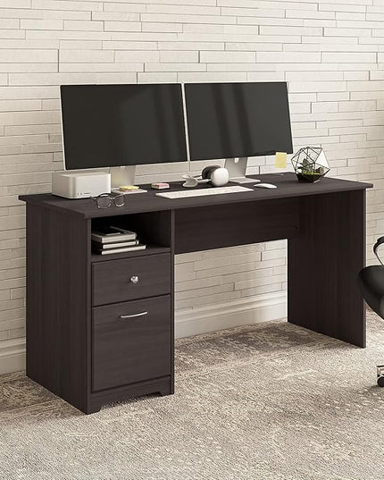 Bush Business Furniture Cabot Desks for Home Office with Storage and Chrome Hardware, Elegant Computer Table with Drawers, 60W, Heather Gray - LeafyLoom