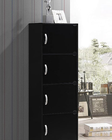 HODEDAH IMPORT 4-Shelf Bookcase Cabinet, Black - LeafyLoom