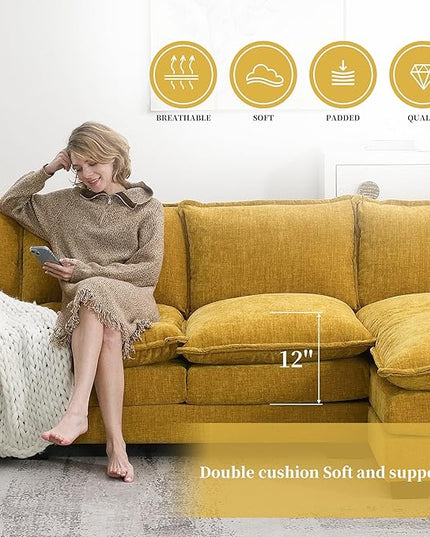 118" Sectional Sofa, L-Shaped Couch Set with Double Cushions and Chaise Lounge, 5-seat Upholstered Indoor Furniture for Living Room, Apartment, Office, 118inch, Yellow - LeafyLoom