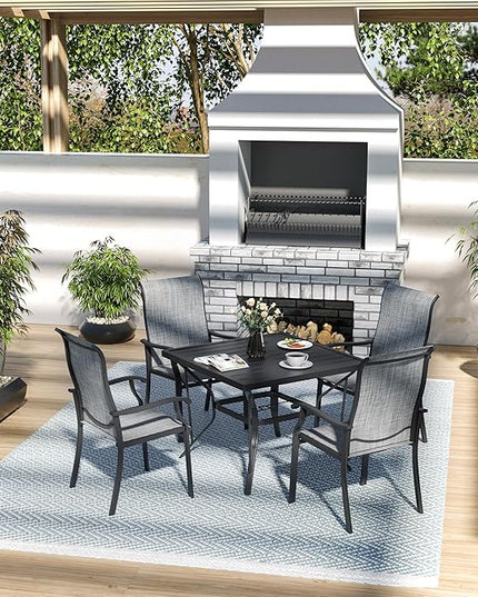 Pamapic 5 Pieces Patio Dining Set, Outdoor Dining Set for Garden Backyard Poolside Deck,Outdoor Table and Chairs Set with 4 Textilene Chairs,Gray - LeafyLoom