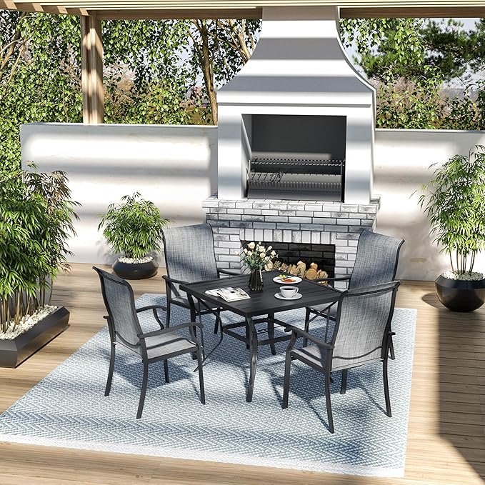 Pamapic 5 Pieces Patio Dining Set, Outdoor Dining Set for Garden Backyard Poolside Deck,Outdoor Table and Chairs Set with 4 Textilene Chairs,Gray - LeafyLoom