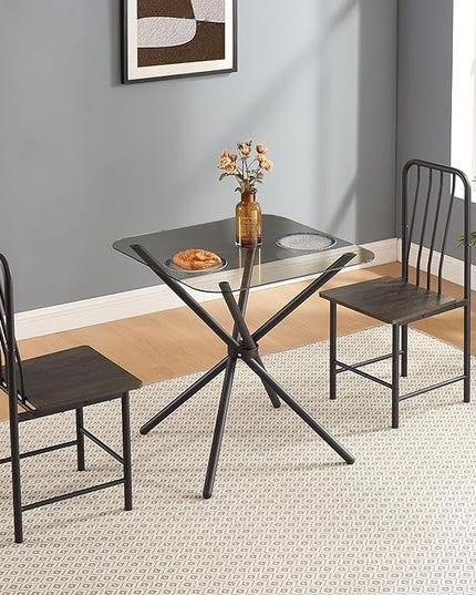 NicBex Small Dining Table for 2 Kitchen Table and Chairs Square Glass Tempered Dining Table with 4 Legs and 2 Metal Chair for Home Office Kitchen Dining Room, Antique Brown - LeafyLoom