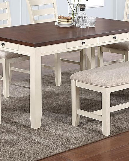 NicBex 64Inch Rectangular Dining Table,Modern Kitchen Table with Walnut Acacia Veneer Tabletop and Pull Out Drawers for 6 to 8,Large Dining Room Table for Kitchen,Dining Living Room,White+Walnut - LeafyLoom