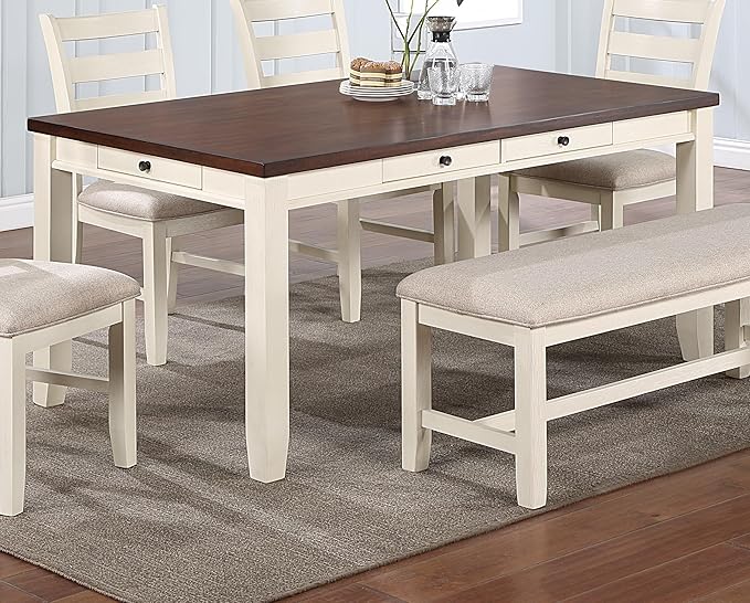 NicBex 64Inch Rectangular Dining Table,Modern Kitchen Table with Walnut Acacia Veneer Tabletop and Pull Out Drawers for 6 to 8,Large Dining Room Table for Kitchen,Dining Living Room,White+Walnut - LeafyLoom