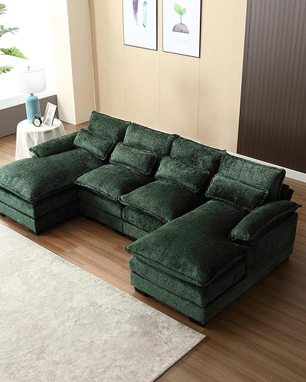 Oversized Modular Sectional Sofa Cloud Couch, U Shaped Chenille Upholstered Overstuffed Corner Couch with Double Chiase Lounge and Solid Wood Legs, 6 Seater Soft Sleeper Sofa&Couches for Home - LeafyLoom