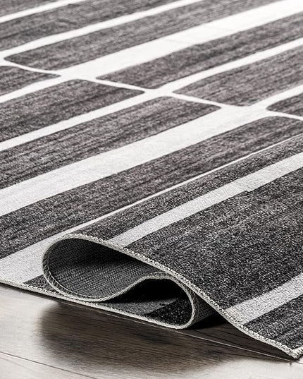nuLOOM Henry Contemporary Striped Machine Washable Ultra Thin Area Rug, 5' x 8', Charcoal - LeafyLoom