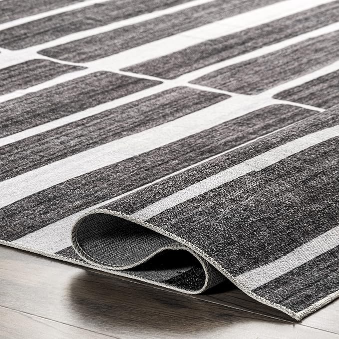 nuLOOM Henry Contemporary Striped Machine Washable Ultra Thin Area Rug, 8x10, Charcoal - LeafyLoom