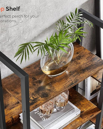 VASAGLE 5-Tier Bookcase with 14 Shelves, Book Shelf with Metal Frame, Bookshelf for Living Room, Home Office, Industrial Style, 9.4 x 62.2 x 65.4 Inches, Rustic Brown and Black ULLS107B01 - LeafyLoom
