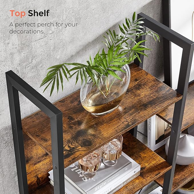 VASAGLE 5-Tier Bookcase with 14 Shelves, Book Shelf with Metal Frame, Bookshelf for Living Room, Home Office, Industrial Style, 9.4 x 62.2 x 65.4 Inches, Rustic Brown and Black ULLS107B01 - LeafyLoom