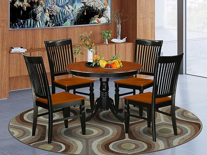 East West Furniture Hartland 5 Piece Modern Set Includes a Round Wooden Table with Pedestal and 4 Dining Chairs, 42x42 Inch, Black & Cherry - LeafyLoom