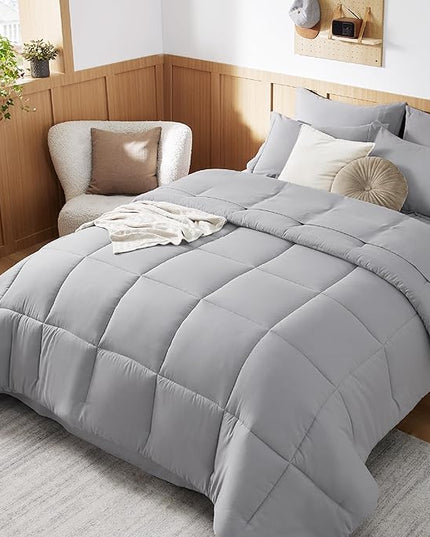 Bedsure Twin XL Comforter Set with Sheets - 5 Pieces Twin XL Grey Bedding Sets for College, Twin Extra Long Size Bed in a Bag with Comforter, Sheets, Pillowcase & Sham - LeafyLoom