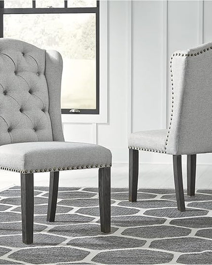 Signature Design by Ashley Jeanette Traditional Tufted Upholstered Wingback Dining Chair, 2 Count, Light Gray - LeafyLoom