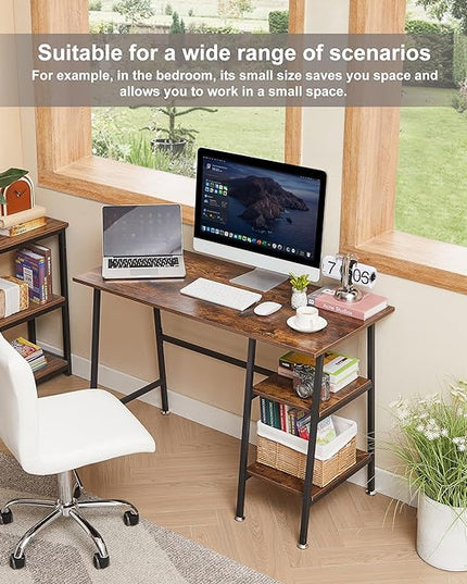VECELO 43 Inch Computer Desk Writing Study Work Office Table Modern desk with shelves wooden desk for Home Bedroom,Walnut Desk - LeafyLoom