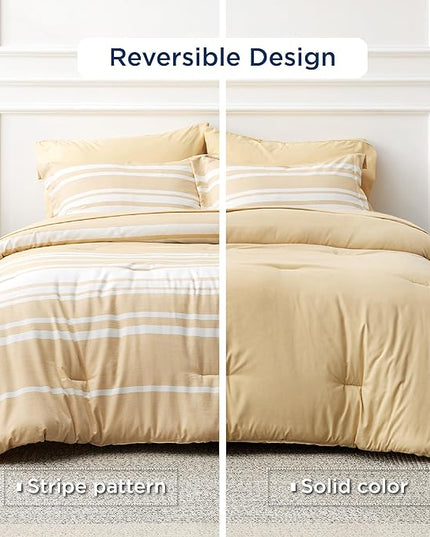 Bedsure Bed in a Bag California King Size 7-Piece Yellow White Striped Bedding Comforter Sets All Season Bed Set, 2 Pillow Shams, Flat Sheet, Fitted Sheet and 2 Pillowcases - LeafyLoom