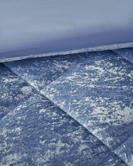Intelligent Design Twin Duvet Cover Set, Velvet Twin Duvet Set, Luxury Diamond Quilting Blue Duvet Cover, Fluffy Duvet Cover with Decorative Pillow and 1 Sham, 3 Pieces, Blue, Twin/Twin XL - LeafyLoom