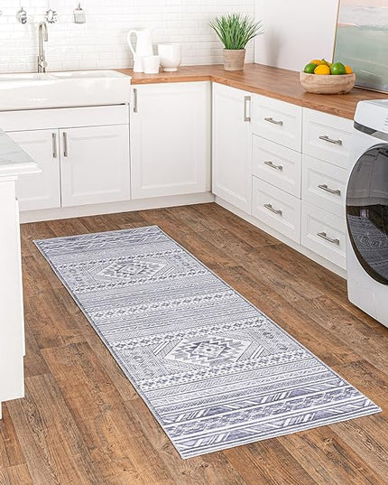 nuLOOM Jenine Southwestern Machine Washable Ultra Thin Runner Rug, 2' 6" x 8', Grey - LeafyLoom