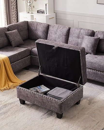 Living Room,Modular Sectional Sofa Set,L-Shape Storage Ottoman/Two Small pillow/Reversible Chaise,Couch for Large Space Dorm Apartment-Gray, 1 - LeafyLoom
