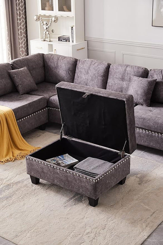 Living Room,Modular Sectional Sofa Set,L-Shape Storage Ottoman/Two Small pillow/Reversible Chaise,Couch for Large Space Dorm Apartment-Gray, 1 - LeafyLoom