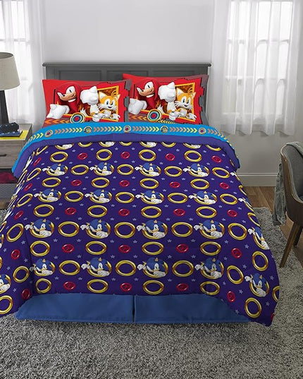 Franco Kids Bedding Super Soft Comforter and Sheet Set, 5 Piece Full Size, Sonic The Hedgehog, Anime - LeafyLoom